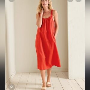 Eileen Fisher Cami Dress Women’s XL Organic Linen Midi Flame Red T